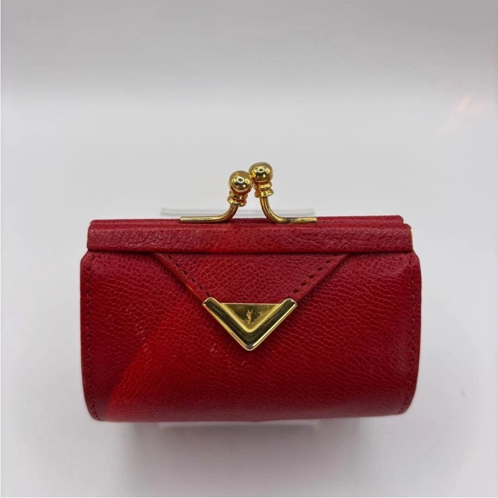 Yves Saint Laurent Red Coin Purse with Gold Accents - Picture 2 of 13